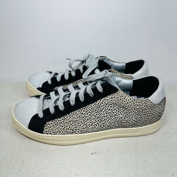 P448 Womens Black Leopard Print Lace Up Low Top You Can Surf Later Sneakers 37-6 - Picture 4 of 8